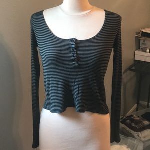 Forever 21 green striped longsleeve knit top